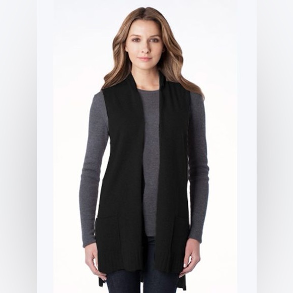 Kinross Cashmere 100% Cashmere Open Black Sweater Knit Vest Long Size XL 243 - Picture 1 of 9